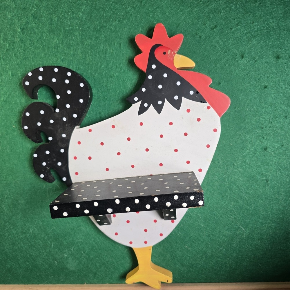 Kitchen Rooster Chicken Figurine Wooden Farmhouse Decor Shelf COTTAGE CORE
